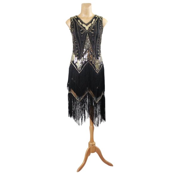 Tiered Fringe Beaded Sequin Flapper Dress - Picture 1 of 16